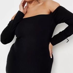 Black, Bardot Midi Dress
